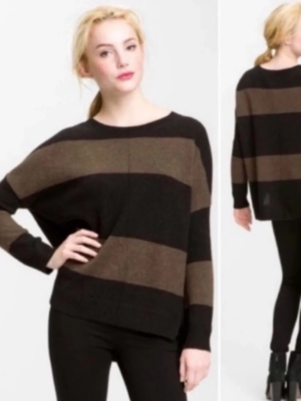 Vince Wide Stripe Brown and Black Yak/Wool Sweater Size L